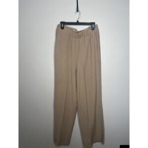 Soft Surroundings Beige Crepe Pants Side Buttons Elastic Waist Pull On Sz M